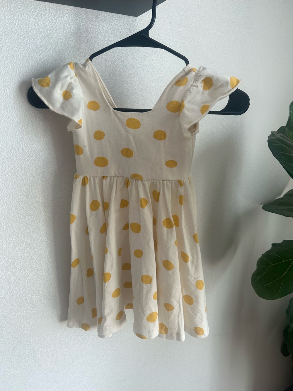 Alice + Ames Cream Kids Dress with Mustard Polka Dots and Flutter Sleeves